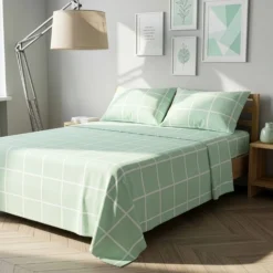 Completo letto matrimoniale policotone quadrotti verde
