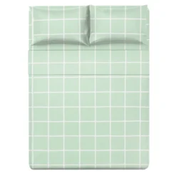 Completo letto matrimoniale policotone quadrotti verde