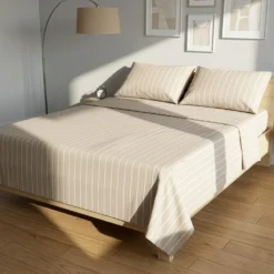 Completo letto matrimoniale policotone righe sabbia