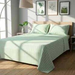 Completo letto matrimoniale policotone righe verde
