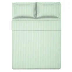 Completo letto matrimoniale policotone righe verde