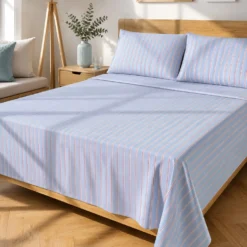Completo letto matrimoniale righe azzurro