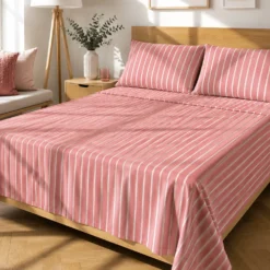 Completo letto matrimoniale righe corallo