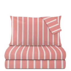 Completo letto matrimoniale righe corallo