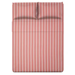 Completo letto matrimoniale righe corallo