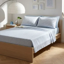 Completo letto matrimoniale stampa pois azzurro