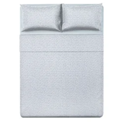 Completo letto matrimoniale stampa pois azzurro