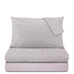 Completo letto matrimoniale stampa pois rosa