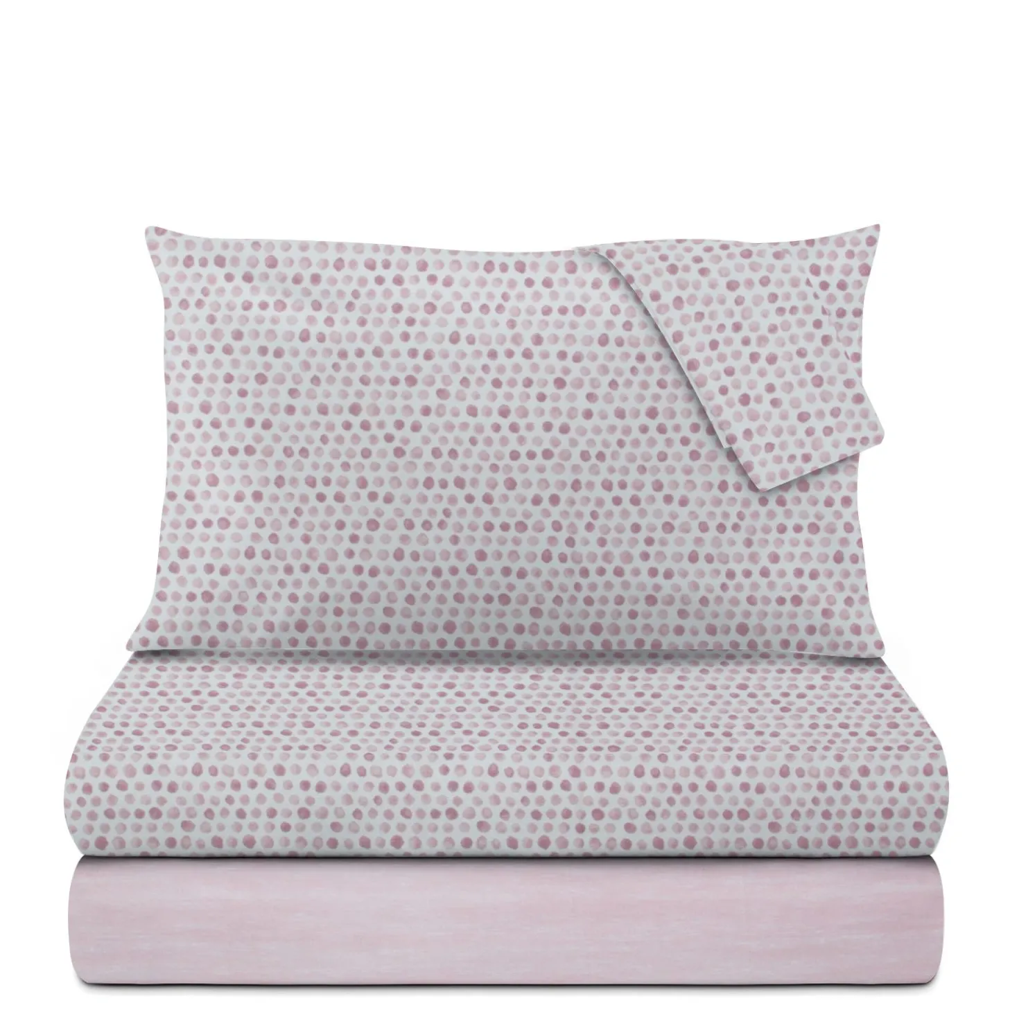 Completo letto matrimoniale stampa pois rosa