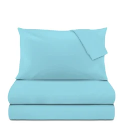 Completo letto matrimoniale tinta unita azzurro
