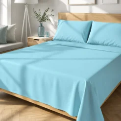 Completo letto matrimoniale tinta unita azzurro