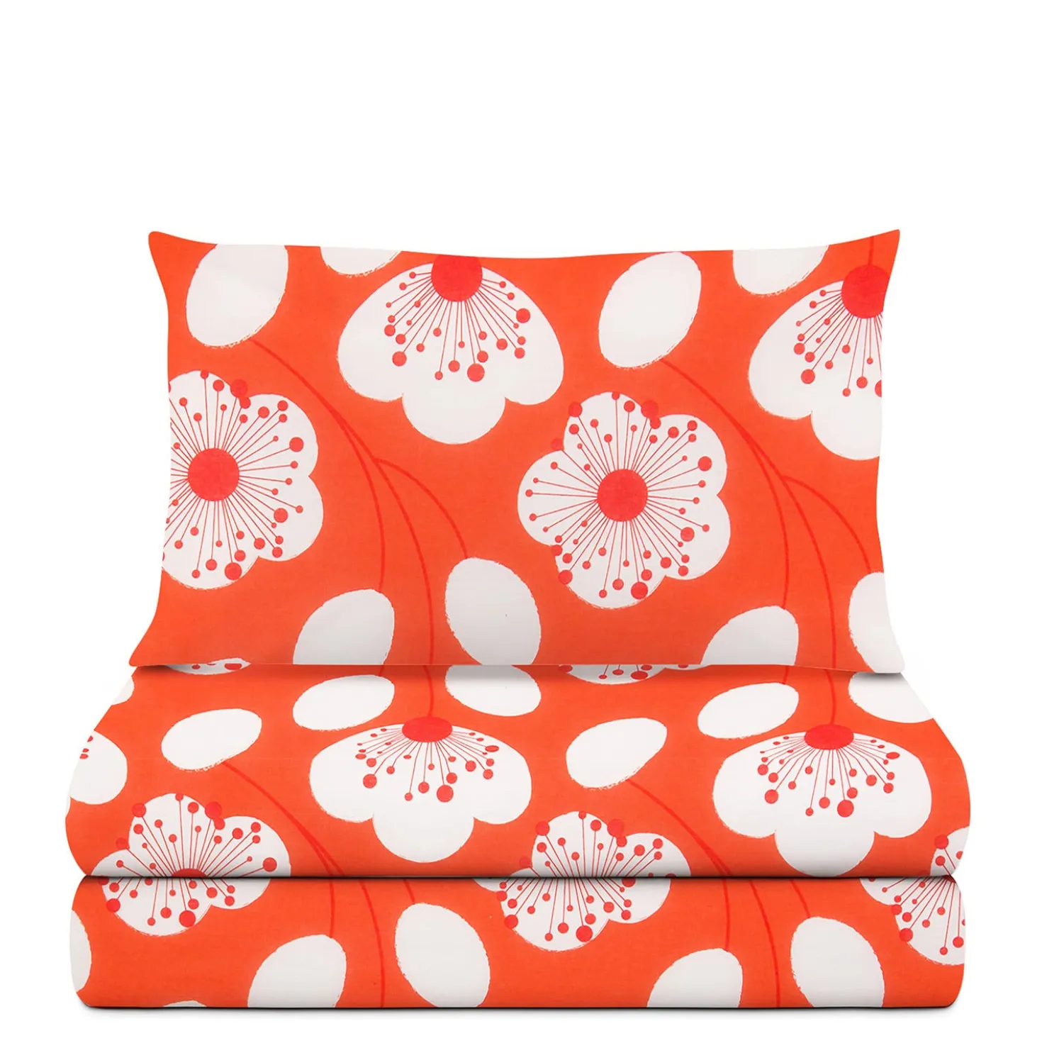 Completo letto 1 piazza e mezza corallo fiori bianchi