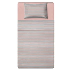 Completo letto 1 piazza e mezza cotone righe rosa