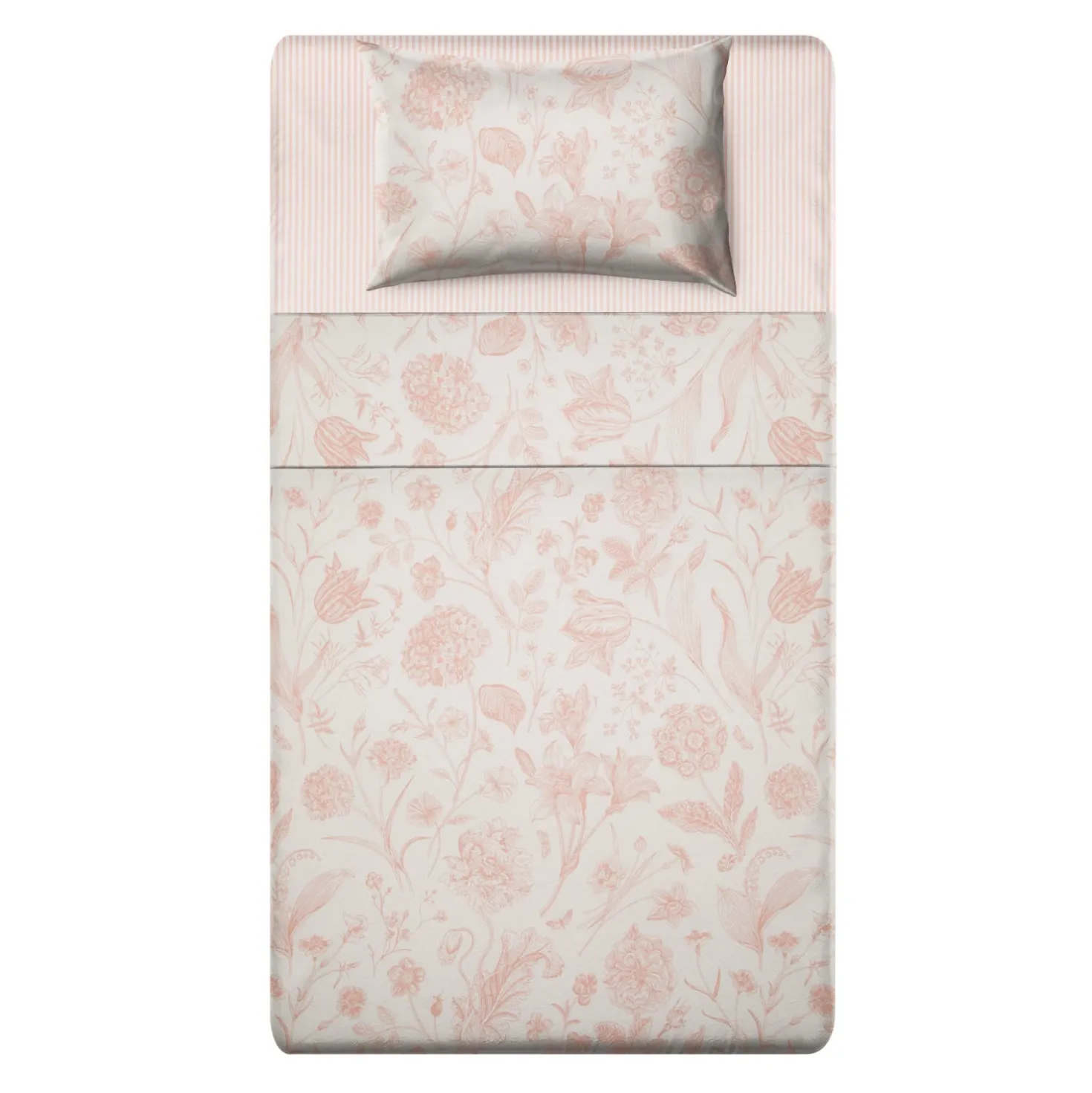 Completo letto 1 piazza e mezza in cotone rosa Botanic