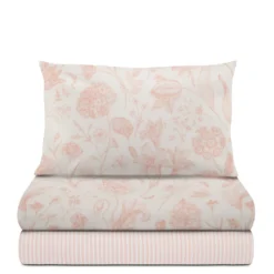 Completo letto 1 piazza e mezza in cotone rosa Botanic