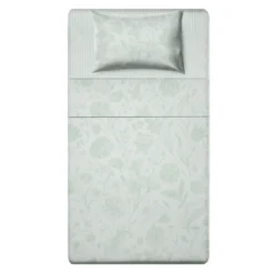 Completo letto 1 piazza e mezza in cotone verde Botanic
