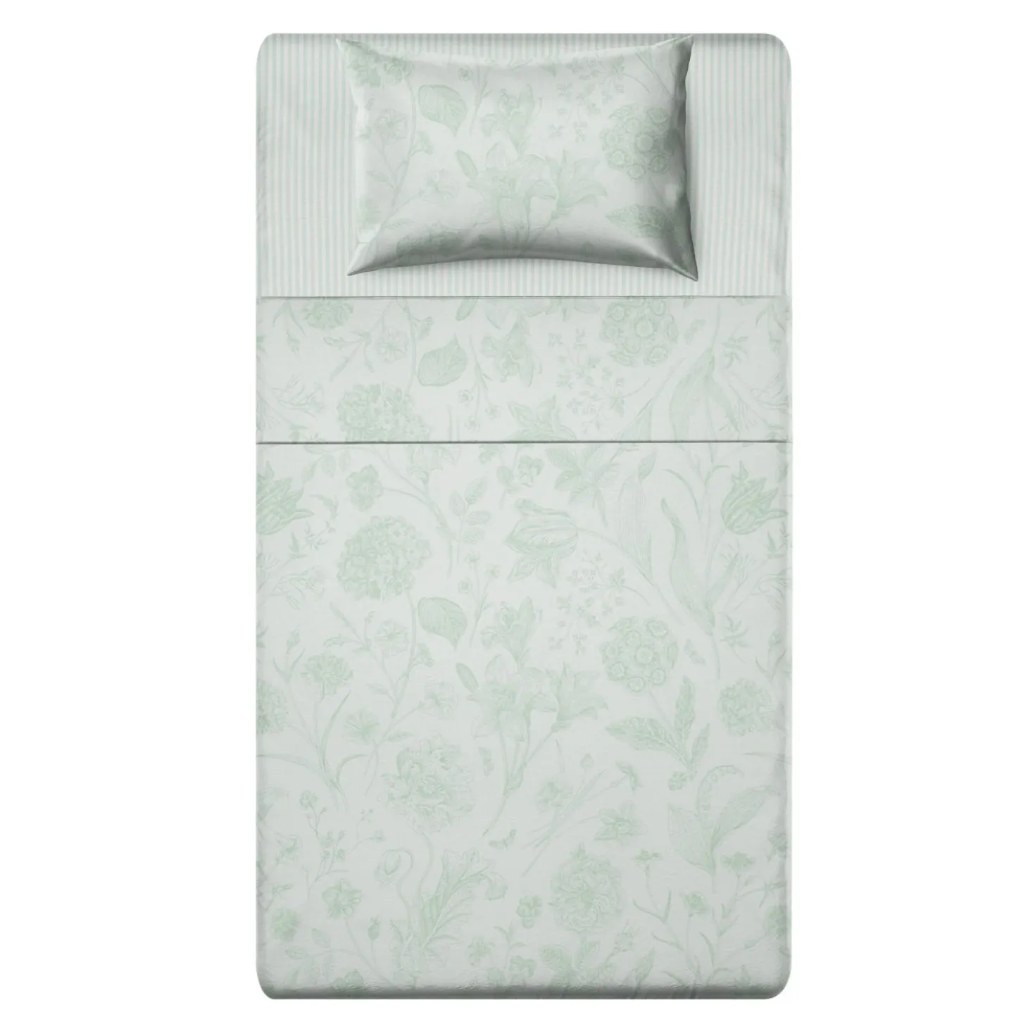 Completo letto 1 piazza e mezza in cotone verde Botanic