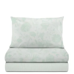 Completo letto 1 piazza e mezza in cotone verde Botanic