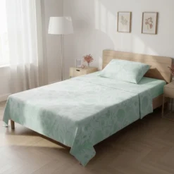Completo letto 1 piazza e mezza in cotone verde Botanic