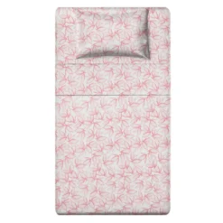 Completo letto 1 piazza e mezza policotone foglie rosa