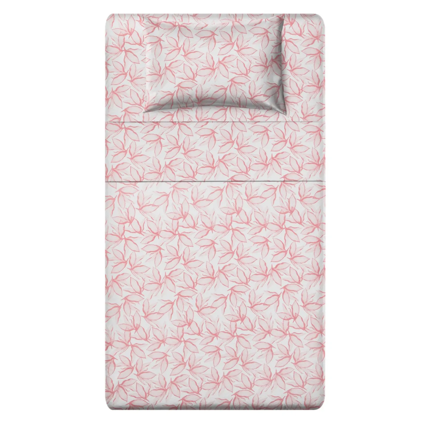 Completo letto 1 piazza e mezza policotone foglie rosa