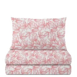 Completo letto 1 piazza e mezza policotone foglie rosa