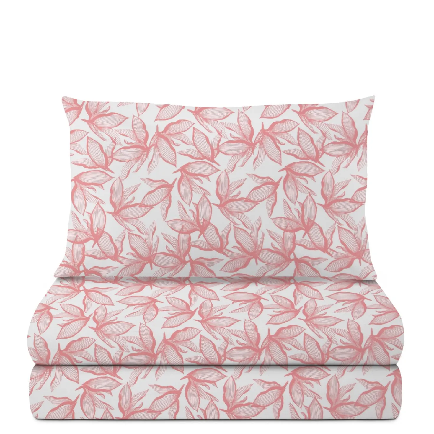 Completo letto 1 piazza e mezza policotone foglie rosa