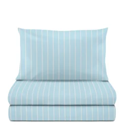 Completo letto 1 piazza e mezza policotone righe azzurro