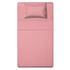 Completo letto 1 piazza e mezza policotone righe rosa