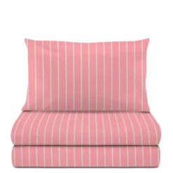 Completo letto 1 piazza e mezza policotone righe rosa