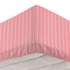 Completo letto 1 piazza e mezza policotone righe rosa