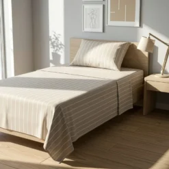 Completo letto 1 piazza e mezza policotone righe sabbia