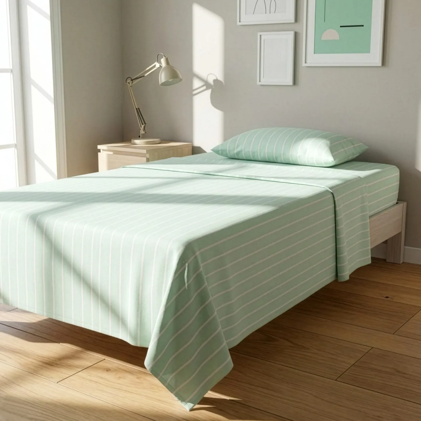Completo letto 1 piazza e mezza policotone righe verde