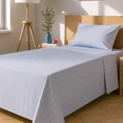 Completo letto 1 piazza e mezza righe azzurro