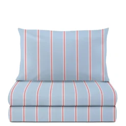 Completo letto 1 piazza e mezza righe azzurro