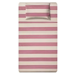 Completo letto 1 piazza e mezza righe bordeaux cotone