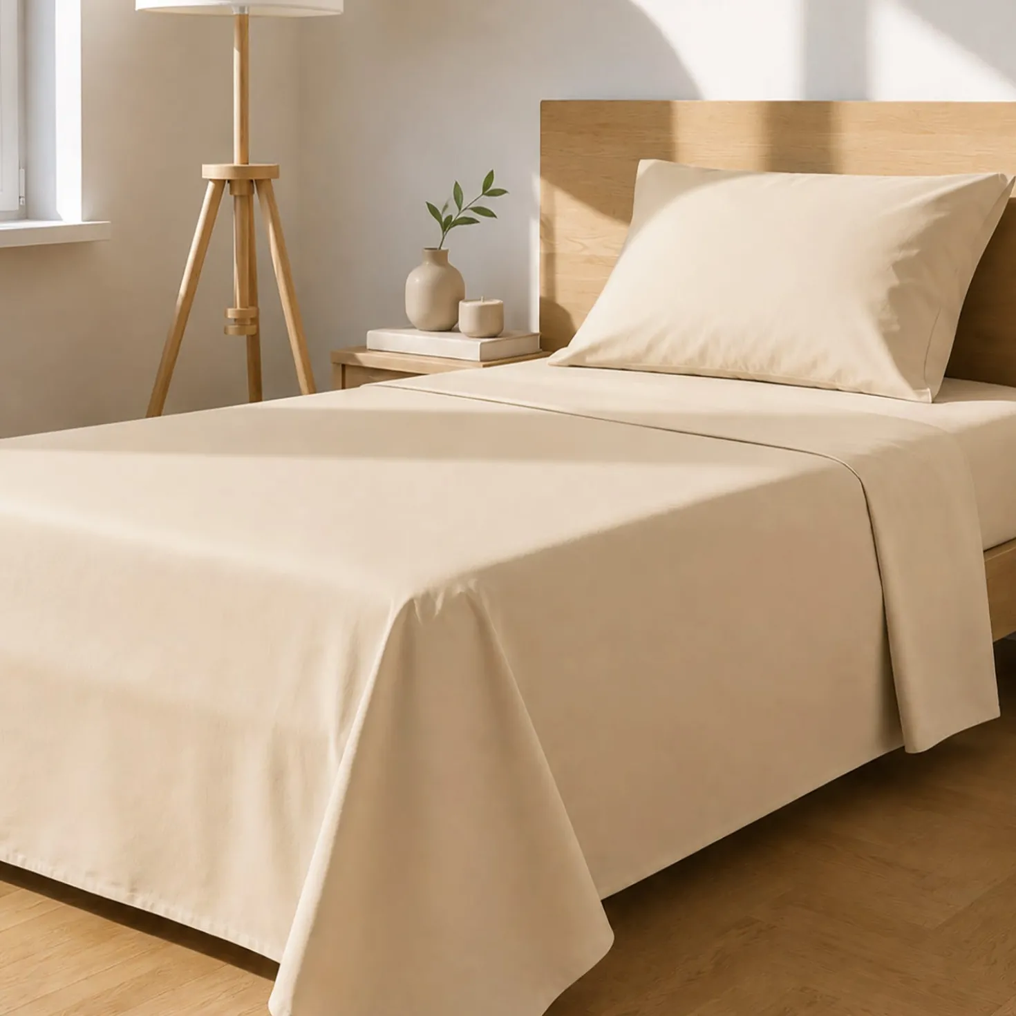 Completo letto 1 piazza e mezza tinta unita beige