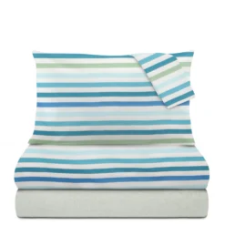 Completo letto 1 piazza poli stampa righe azzurro