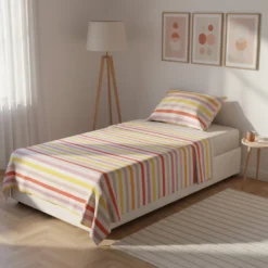 Completo letto 1 piazza poli stampa righe rosa
