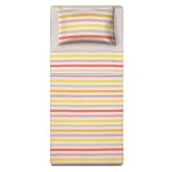 Completo letto 1 piazza poli stampa righe rosa