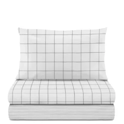 Completo letto singolo cotone Check grigio