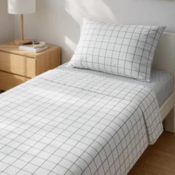 Completo letto singolo cotone Check grigio
