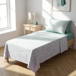 Completo letto singolo fiori acqua cotone