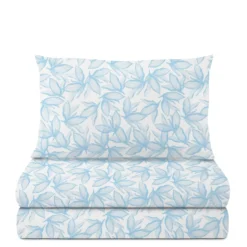 Completo letto singolo policotone foglie azzurro