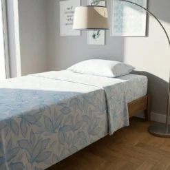 Completo letto singolo policotone foglie azzurro