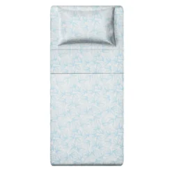 Completo letto singolo policotone foglie azzurro
