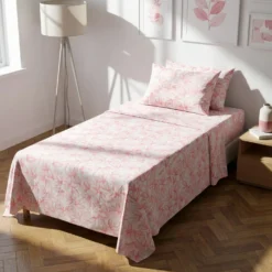 Completo letto singolo policotone foglie rosa