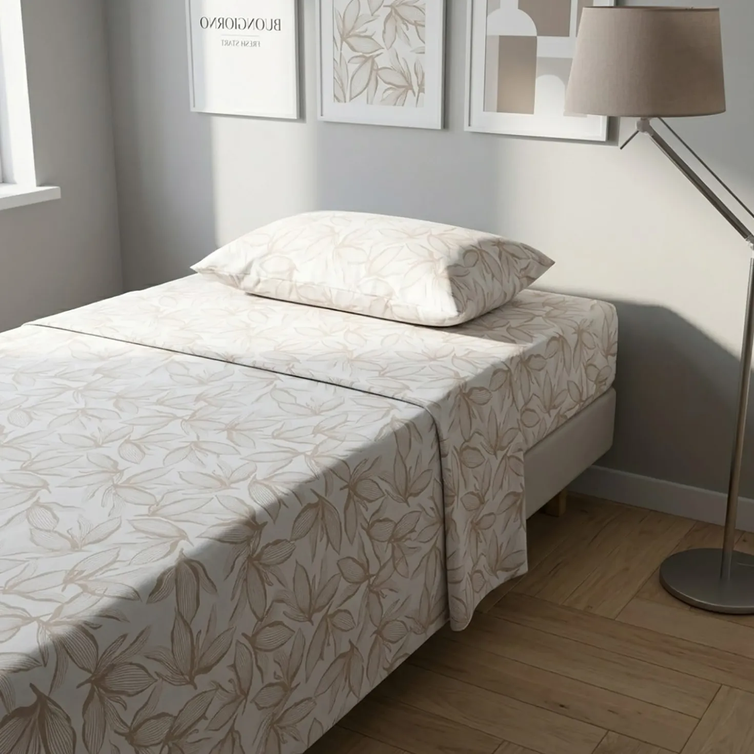 Completo letto singolo policotone foglie sabbia