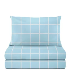 Completo letto singolo policotone quadrotti azzurro