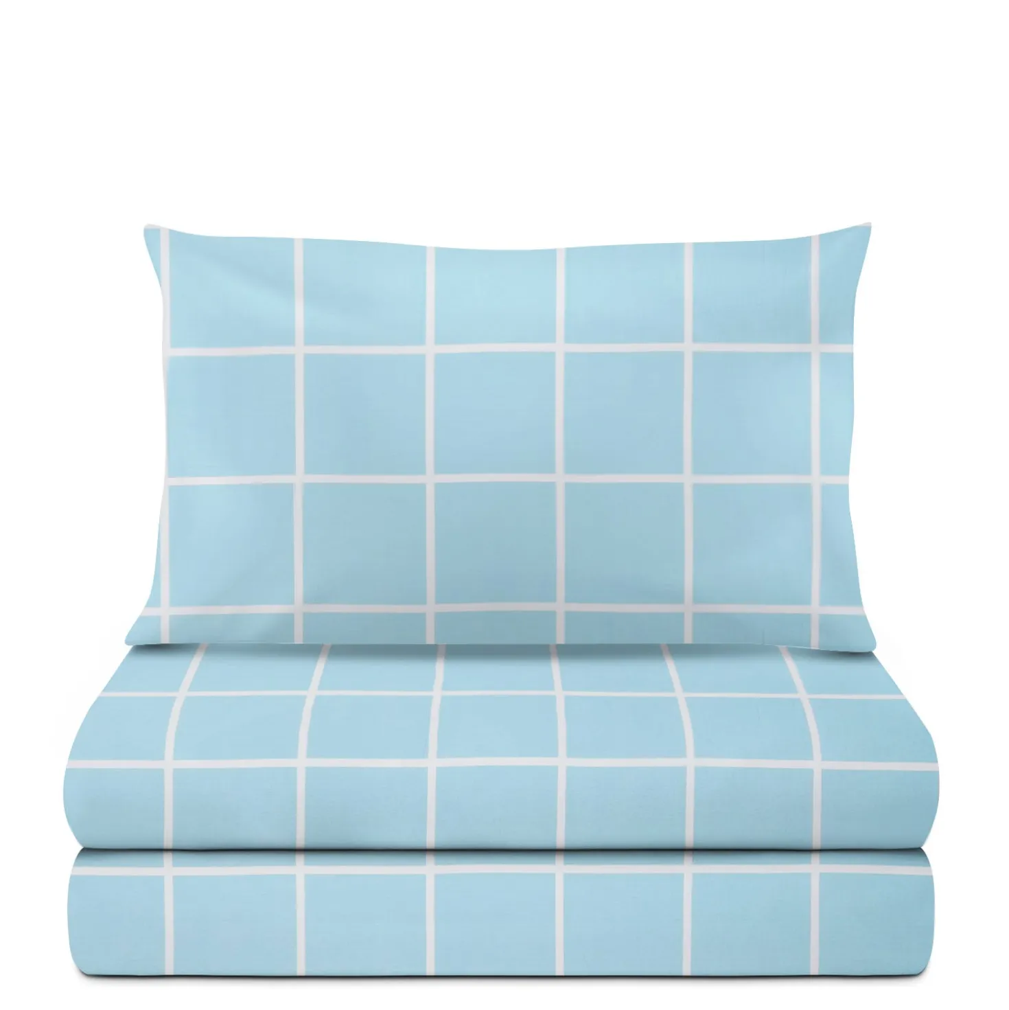 Completo letto singolo policotone quadrotti azzurro